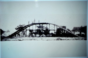 This structure was erected in a field across the street from the Lambert factory as a test for newly completed Lambert vehicles.